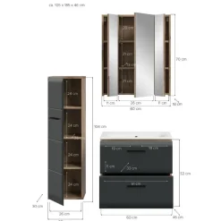 Hioshop Ice badkamer I8 zwart mat- eiken decor