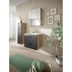 Hioshop Ice badkamer I8 zwart mat- eiken decor