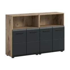 Hioshop Ice badkamer I13 zwart mat- eiken decor