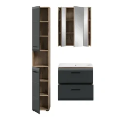 Hioshop Ice badkamer I6 zwart mat- eiken decor