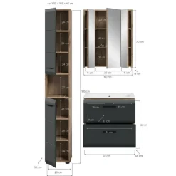 Hioshop Ice badkamer I6 zwart mat- eiken decor