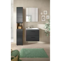 Hioshop Ice badkamer I6 zwart mat- eiken decor