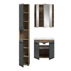 Hioshop Ice badkamer I5 zwart mat- eiken decor