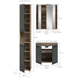 Hioshop Ice badkamer I5 zwart mat- eiken decor