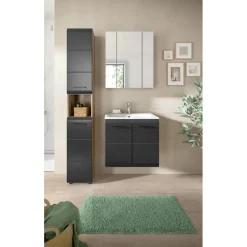 Hioshop Ice badkamer I5 zwart mat- eiken decor