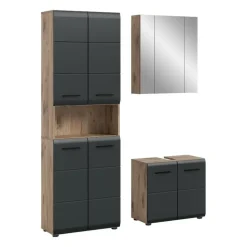 Hioshop Ice badkamer I20 zwart mat- eiken decor