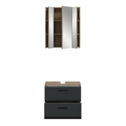 Hioshop Ice badkamer I9 zwart mat- eiken decor