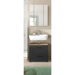 Hioshop Ice badkamer I9 zwart mat- eiken decor