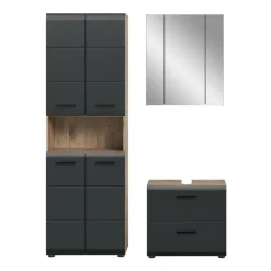 Hioshop Ice badkamer I19 zwart mat- eiken decor