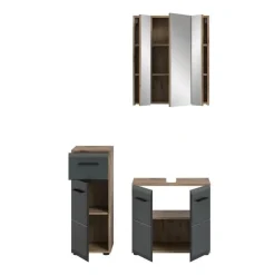 Hioshop Ice badkamer I28 zwart mat- eiken decor