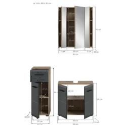 Hioshop Ice badkamer I28 zwart mat- eiken decor