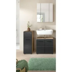 Hioshop Ice badkamer I28 zwart mat- eiken decor