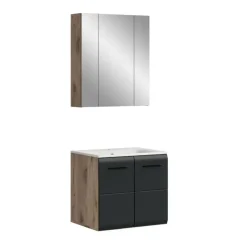 Hioshop Ice badkamer I3 zwart mat- eiken decor