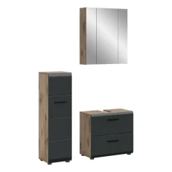 Hioshop Ice badkamer I24 zwart mat- eiken decor