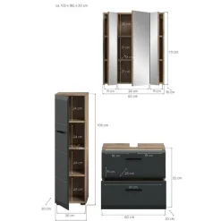 Hioshop Ice badkamer I24 zwart mat- eiken decor