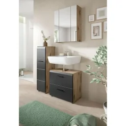 Hioshop Ice badkamer I24 zwart mat- eiken decor