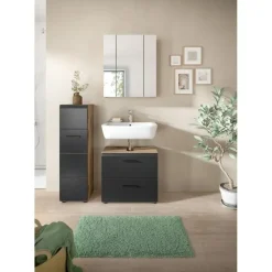 Hioshop Ice badkamer I24 zwart mat- eiken decor