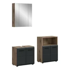 Hioshop Ice badkamer I12 zwart mat- eiken decor