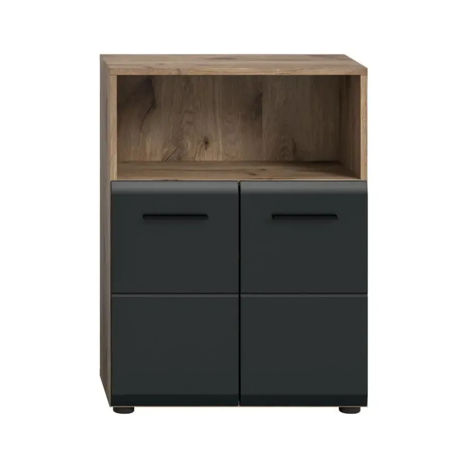 Hioshop Ice badkamerkast 2 deuren- 1 plank zwart mat- eiken decor