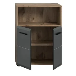 Hioshop Ice badkamerkast 2 deuren- 1 plank zwart mat- eiken decor