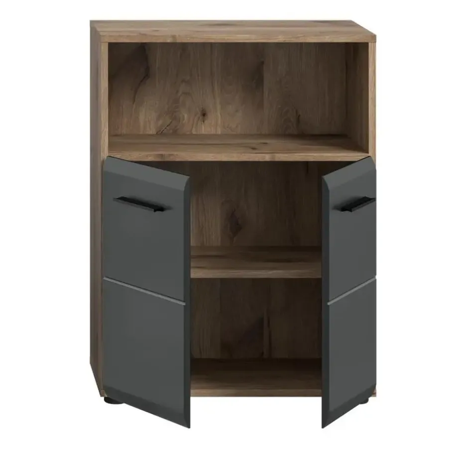 Hioshop Ice badkamerkast 2 deuren- 1 plank zwart mat- eiken decor