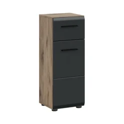 Hioshop Ice badkamerkast 1 deur- 1 lade zwart mat- eiken decor