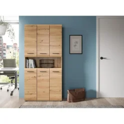 Hioshop Ice badkamerkast 6 deuren- 1 plank eiken decor