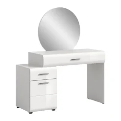 Hioshop Ice kaptafel inclusief spiegel 1 deur- 2 lades wit hoogglans- wit