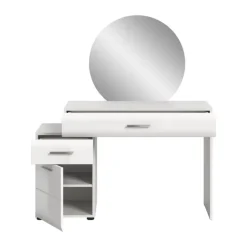 Hioshop Ice kaptafel inclusief spiegel 1 deur- 2 lades wit hoogglans- wit