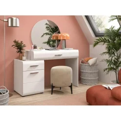 Hioshop Ice kaptafel inclusief spiegel 1 deur- 2 lades wit hoogglans- wit