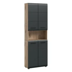 Hioshop Ice kolomkast 4 deuren- 1 plank zwart mat- eiken decor