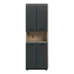 Hioshop Ice kolomkast 4 deuren- 1 plank zwart mat- eiken decor