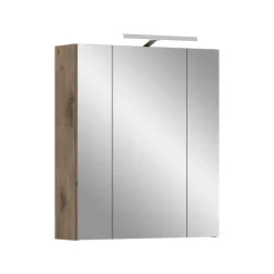 Hioshop Ice spiegelkast inclusief verlichting 3 spiegeldeuren zwart mat- eiken