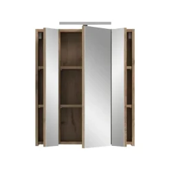 Hioshop Ice spiegelkast inclusief verlichting 3 spiegeldeuren zwart mat- eiken