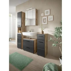 Hioshop Ice spiegelkast inclusief verlichting 3 spiegeldeuren zwart mat- eiken