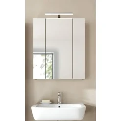 Hioshop Ice spiegelkast inclusief verlichting 3 spiegeldeuren zwart mat- eiken