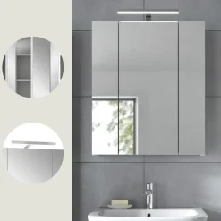 Hioshop Ice spiegelkast inclusief verlichting 3 spiegeldeuren wit hoogglans-