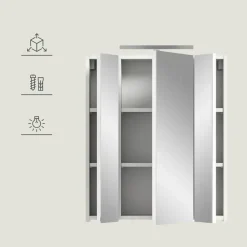 Hioshop Ice spiegelkast inclusief verlichting 3 spiegeldeuren wit hoogglans-