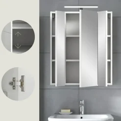 Hioshop Ice spiegelkast inclusief verlichting 3 spiegeldeuren wit hoogglans-