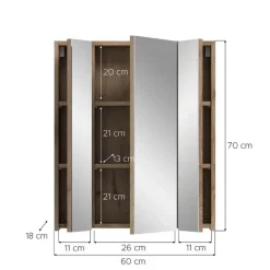 Hioshop Ice spiegelkast zwart mat- eiken decor