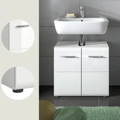 Hioshop Ice wastafel 2 deuren wit hoogglans- wit