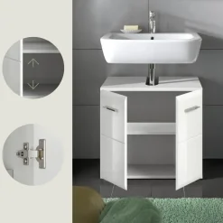 Hioshop Ice wastafel 2 deuren wit hoogglans- wit