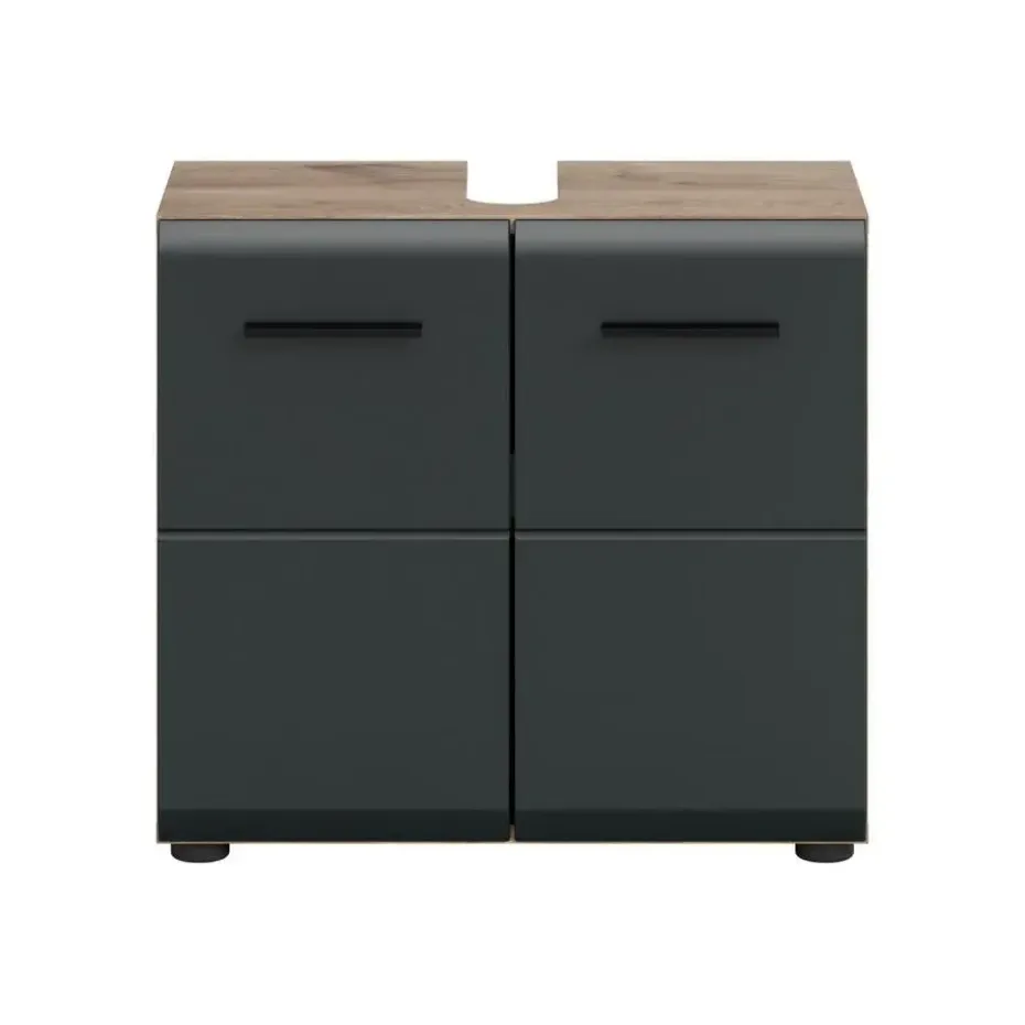 Hioshop Ice wastafel 2 deuren zwart mat- eiken decor