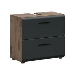 Hioshop Ice wastafel 2 lades zwart mat- eiken decor