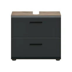 Hioshop Ice wastafel 2 lades zwart mat- eiken decor