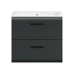 Hioshop Ice wastafel inclusief was 2 lades zwart mat- eiken decor