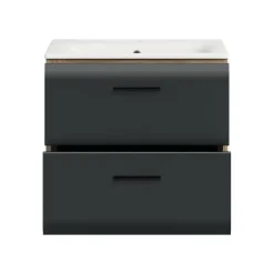 Hioshop Ice wastafel inclusief was 2 lades zwart mat- eiken decor