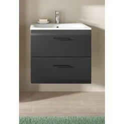 Hioshop Ice wastafel inclusief was 2 lades zwart mat- eiken decor