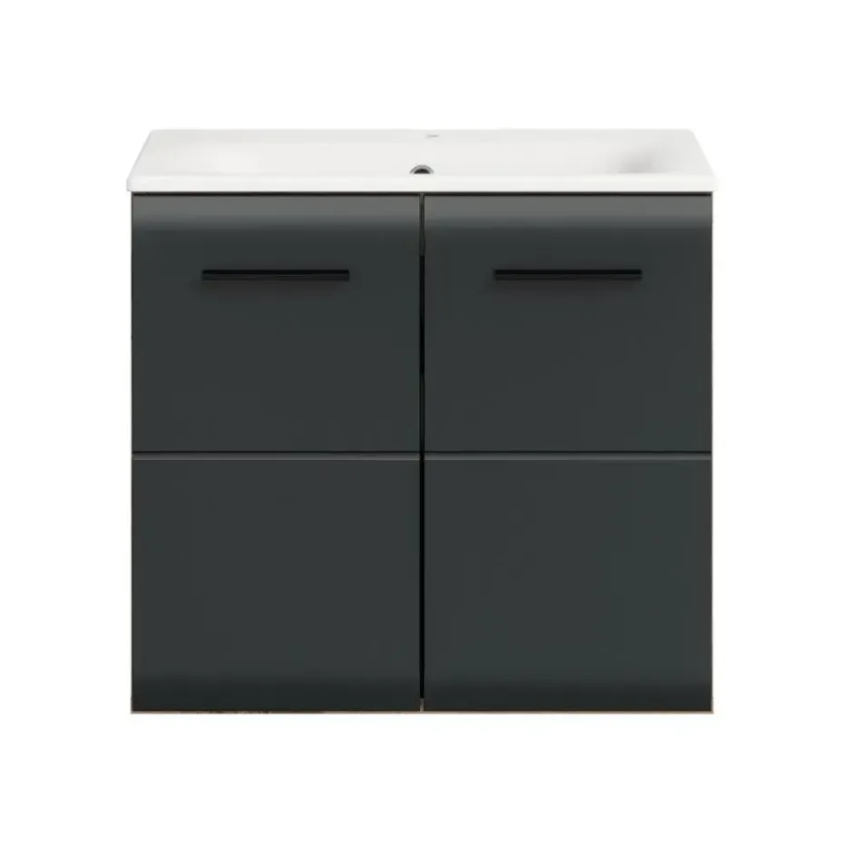 Hioshop Ice wastafel inclusief was 2 deuren zwart mat- eiken decor