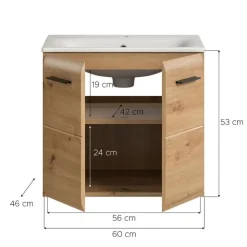 Hioshop Ice wastafel inclusief was 2 deuren eiken decor